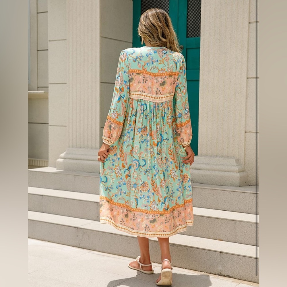R.Vivimos Women's Long Sleeve Floral Print Midi Dresses S 4-6